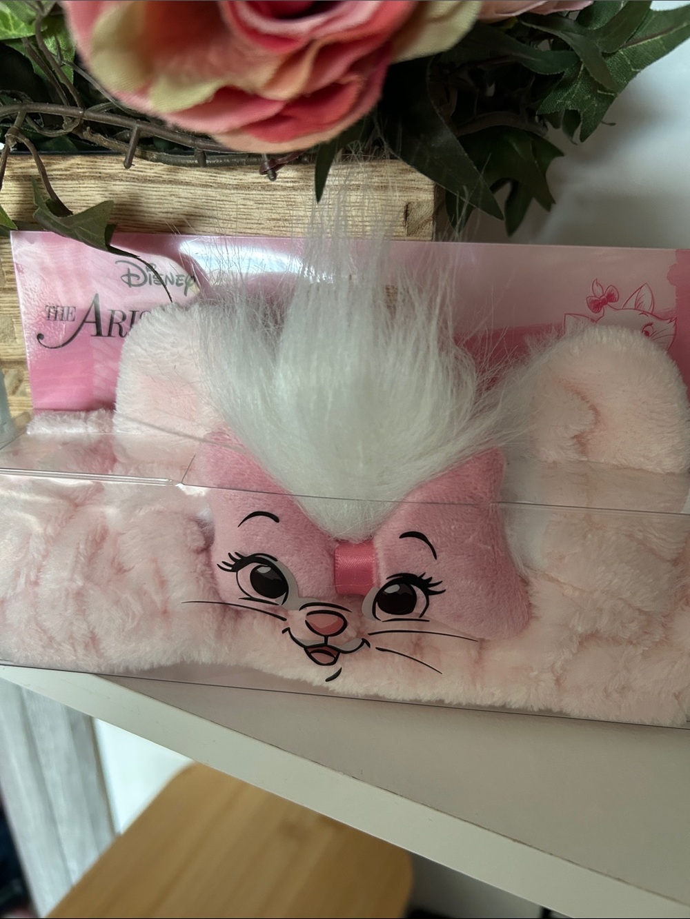 Disney Pink Marie Plush Spa Headband with White Tuft